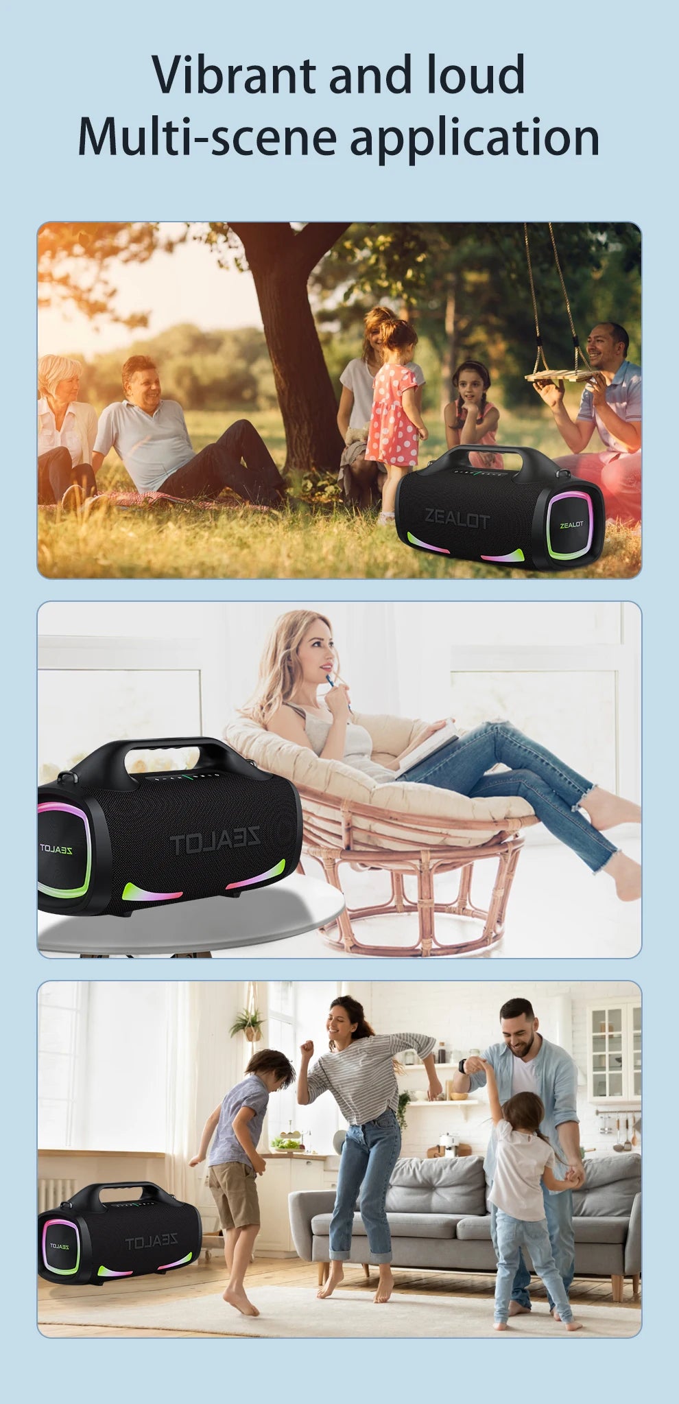 ZEALOT S79 Bluetooth Speaker 100W Portable Subwoofer HiFi Dual Pair Fast Charge 24000mAh Battery