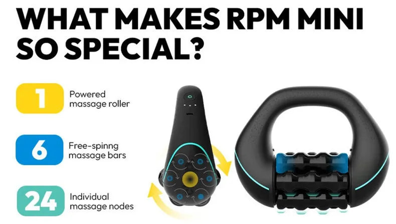 Mini Rolling Percussive Massager Whole Body Fatigue Relief Deep Tissue and Muscle Recovery Rechargeable Powerful 3-Speed Spin