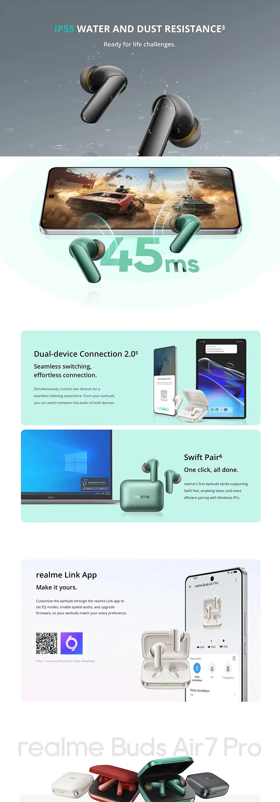 realme Buds Air 7 Pro Bluetooth Earphone For realme 16 Pro plus realme GT 8 Pro 53dB 48 Hours Battery Life Hi-Res LHDC 5.0