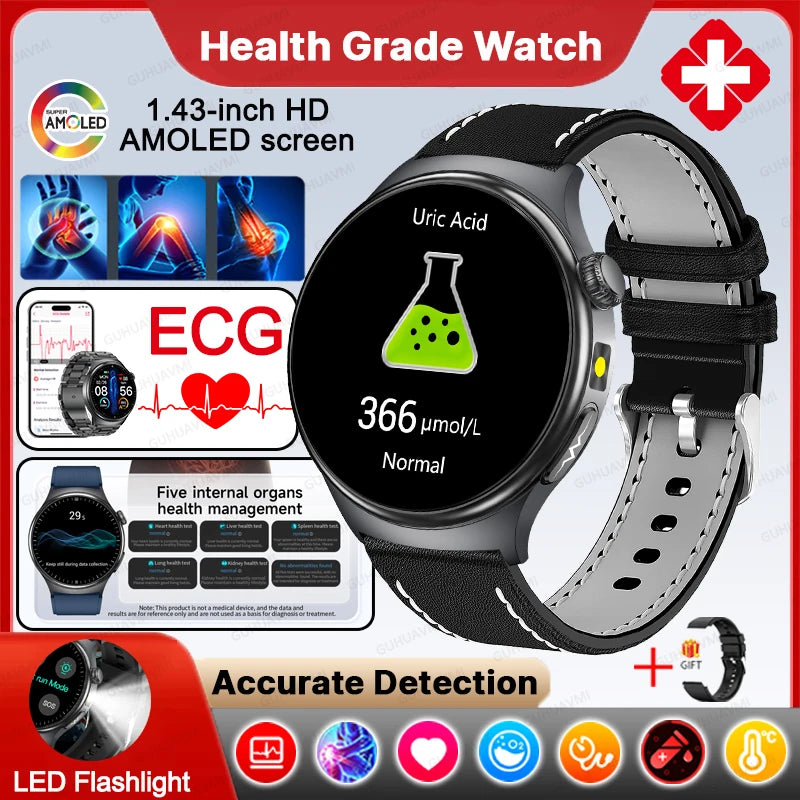 New Accurate ECG Smart Watch Blood Lipids Five Viscera Health Check Body Temperature BT Call Sports Smart Watches For Men 2026