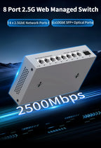 HORACO 2.5GbE Managed Switch 8 Port 2.5GBASE-T Network Switcher 10G SFP+ Slot Uplink Web Managed Hub Internet Splitter Fanless