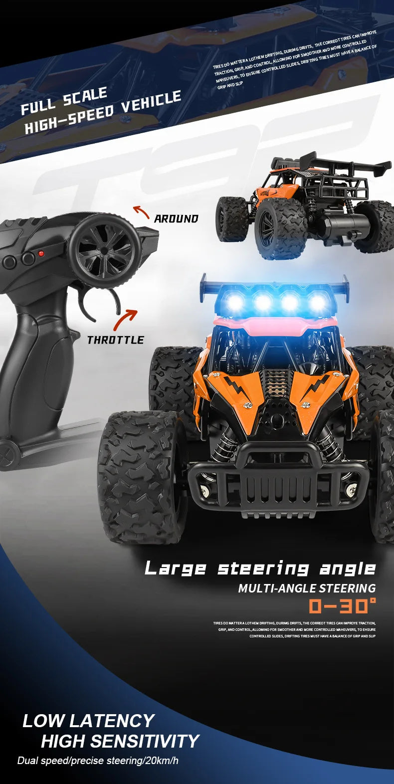 Oike RC Car 1:16 Model With LED Lights Radio Off-road Remote Control Climbing Vehicle Outdoor Cars Drift Race Toys Boys Gifts