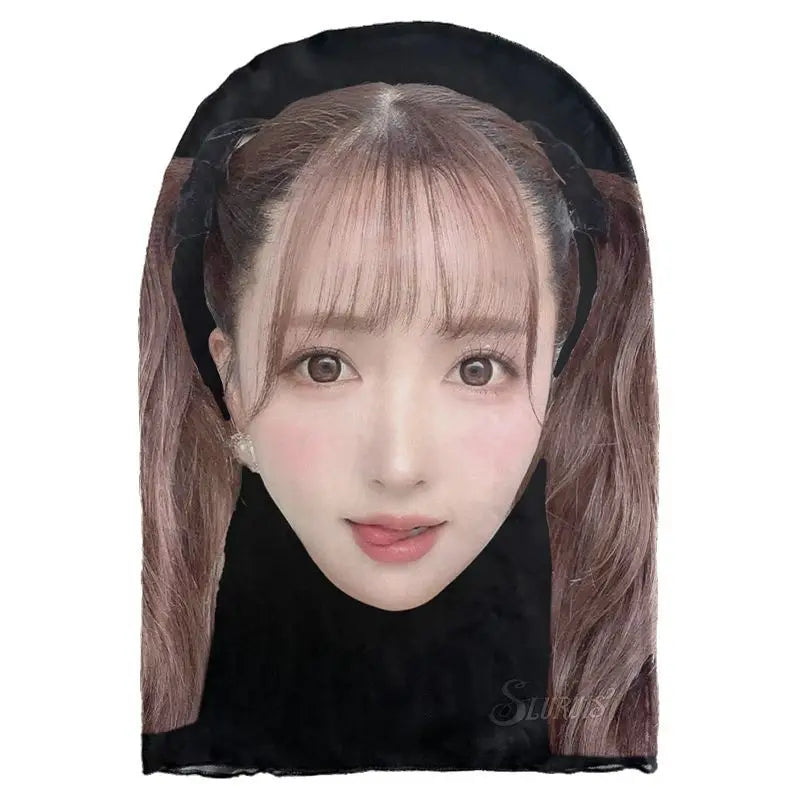 3D Realistic Japanese Female Star Face Mask Novelty Cosplay Headgear Breathable Balaclava for Live Stream Prank Party Halloween