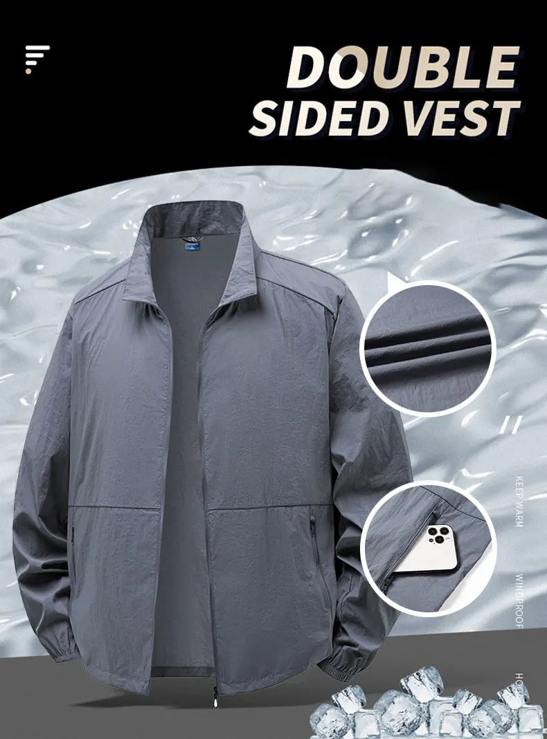Men's Sun Protection Jacket Ultrathin Windbreaker Summer Outdoor UV Jacket Loose Stand Collar Oversized Sunscreen Coat Fishing