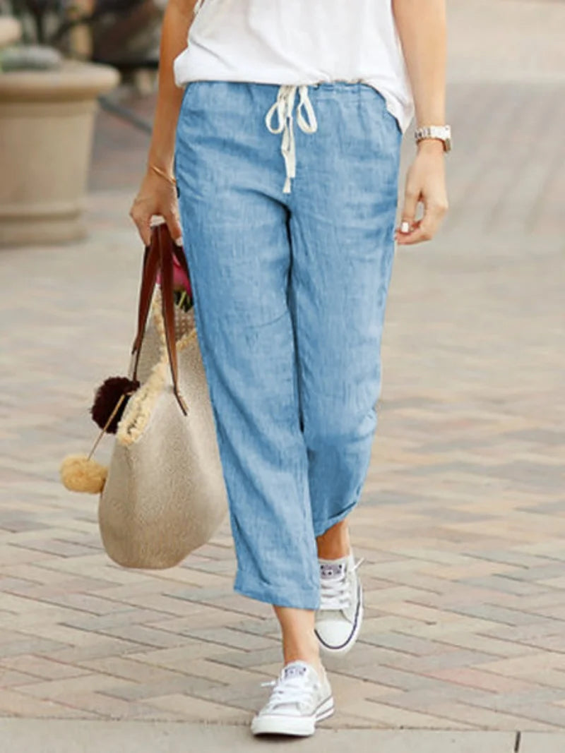 Elegant Solid Drawstring Straight Pants Fashion Women Y2K Pocket Loose Cotton Elastic Waist Baggy Pant Casual Sweatpant Trousers