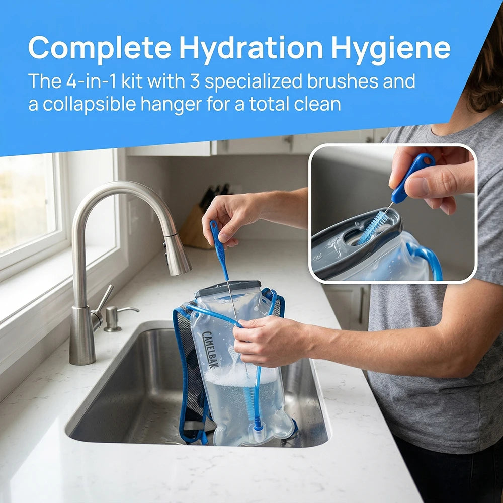 4 in 1 Hydration Water Bladder Cleaning Kit Multifunctional Tube Brush Drying Rack Portable Cleaner Tool for Camp Hike Water Bag