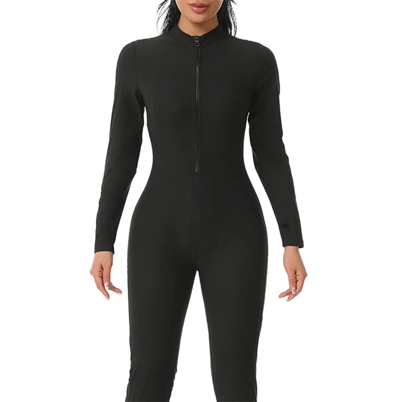 MrifDila Sauna Suit Jumpsuit Full Zip Up Sweatsuit Hot Sweating Jumpsuit Long Sleeve Romper Bottom Pants Sweating Bodysuit Shape