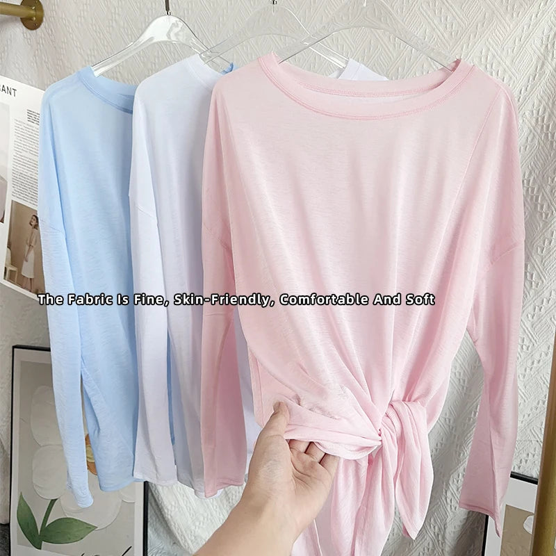 Women's Yoga Shirts Sports Tops Long Sleeve O-neck Breathable Running Shirt Loose Fitness Clothes Gym Sportwear Pilates T-shirts Main image