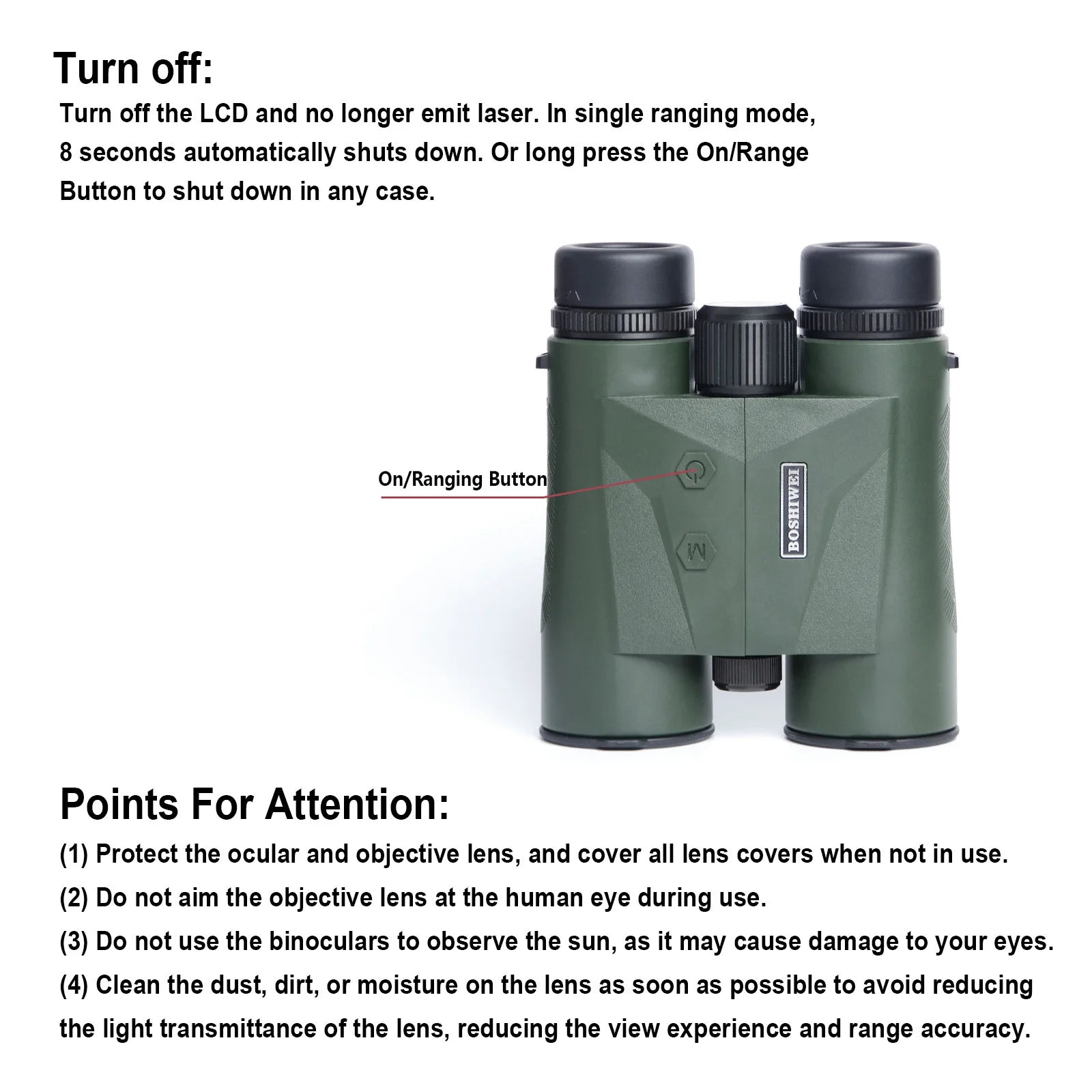 BOSHIWEI 10x42 HD Binoculars with Laser Rangefinder IPX7 Waterproof Ergonomic Design for Long Time Outdoor Viewing and Measuring