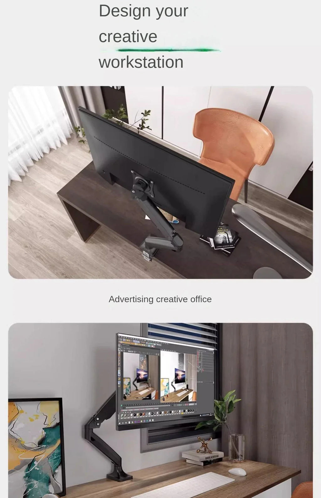 Single Monitor Mount for 13″–35″ Screens, Height Adjustable Monitor Arm with C-Clamp & Grommet Base, Home Office Monitor Stand