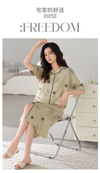 SUKAE Midi Nightdress M-5XL V-neck Bra Padded Botton Sleepshirt Plus Size Cotton Nightgowns Summer Women Short Sleeves Nightgown