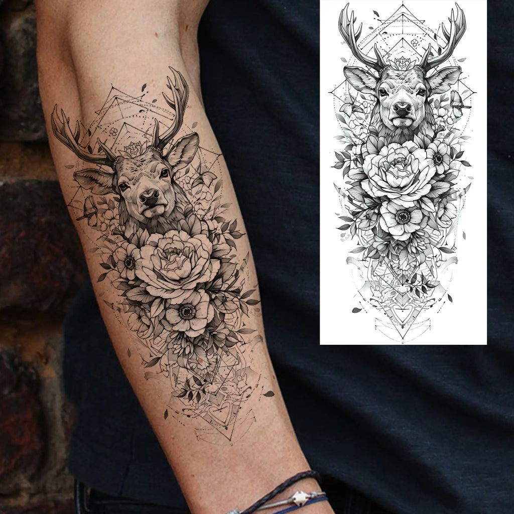 1 Sheet Unique Watercolr Lion Tiger Animals Temporary Tattoos Long Lasting Waterproof Fox Owl Fake Tattoo Sticker Body Art Tatoo