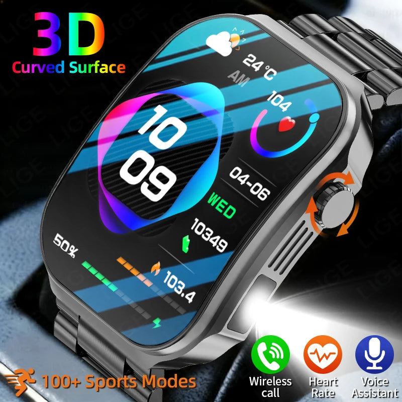 LIGE New 2.2-inch 3D Curved Screen Smart Watch With LED Light Thermometer Health Monitor Smartwatch BT Call Sports Fitness Watch Main image