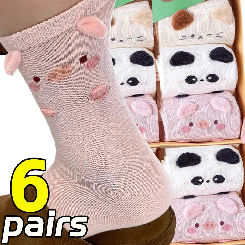 Fashion Sweet Cute 3D Animal Ears Pig Hosiery Winter Warm Cartoon Socks for Children Harajuku Cotton Soft Home Floor Sock Main image