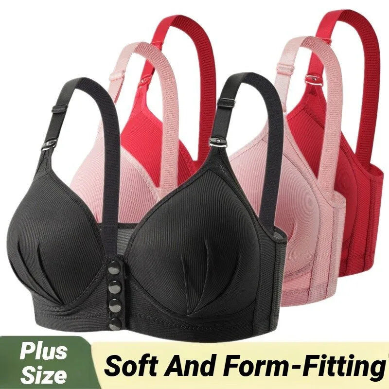 Wire Free Front Buckle Bra Thin Cup Breathable Push Up Side Support Vest Style Adjustable Comfort Underwear For Women