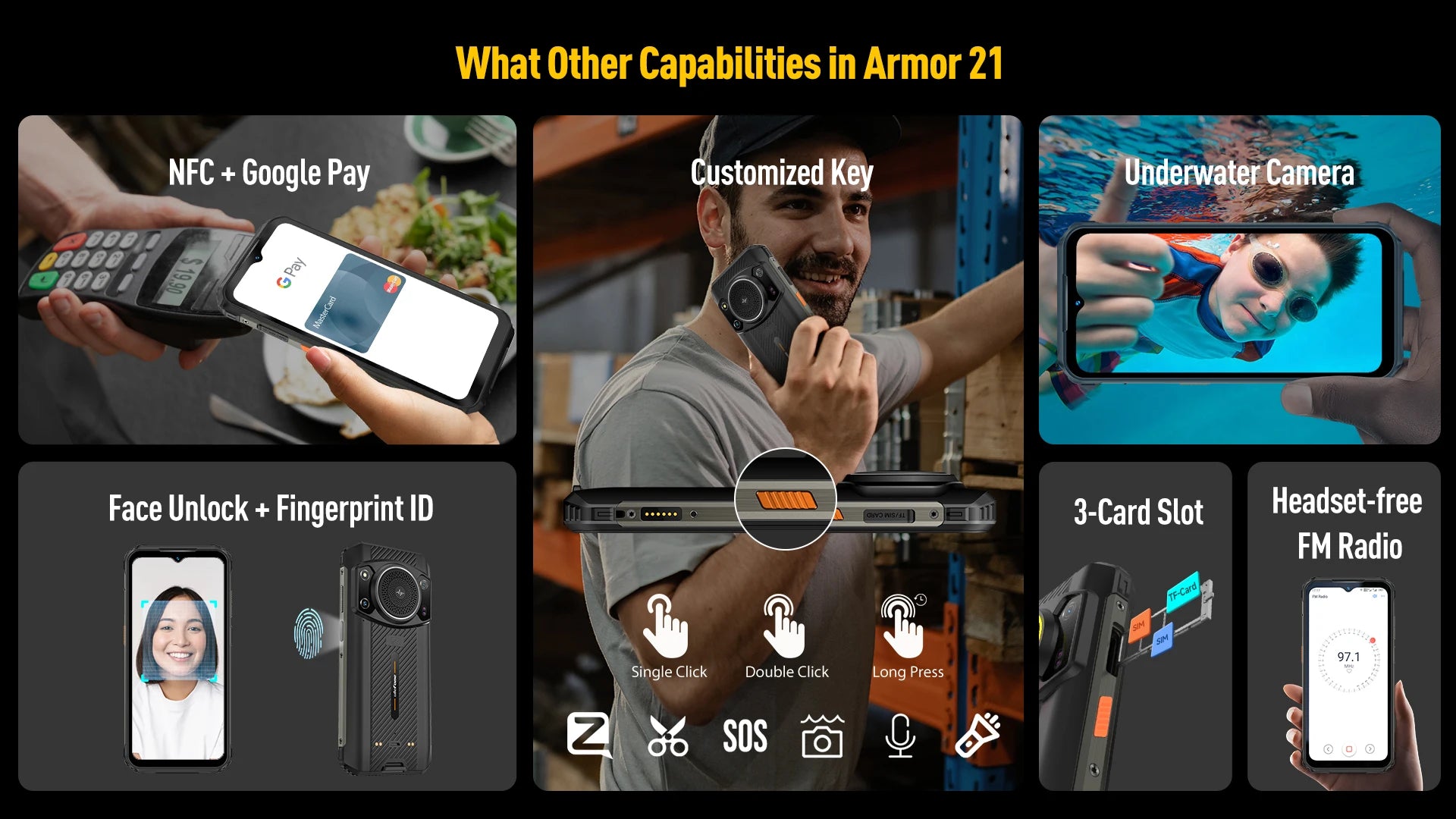 Ulefone Armor 21 Smartphone, G99 Android 15, 16GB RAM, 256GB ROM, Rugged Phone, 64MP, 9600mAh, Mobile phone, Global