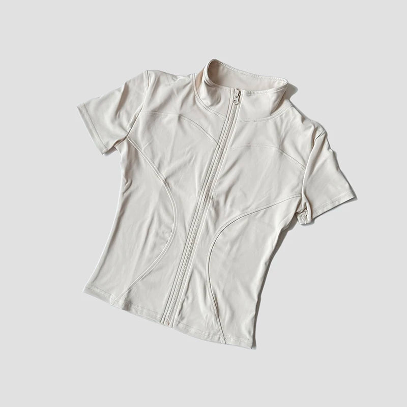 Slim Fit Short Sleeve Yoga Shirt Women's Stand Collar Zipper Jacket High End Running Sport Fitness Top