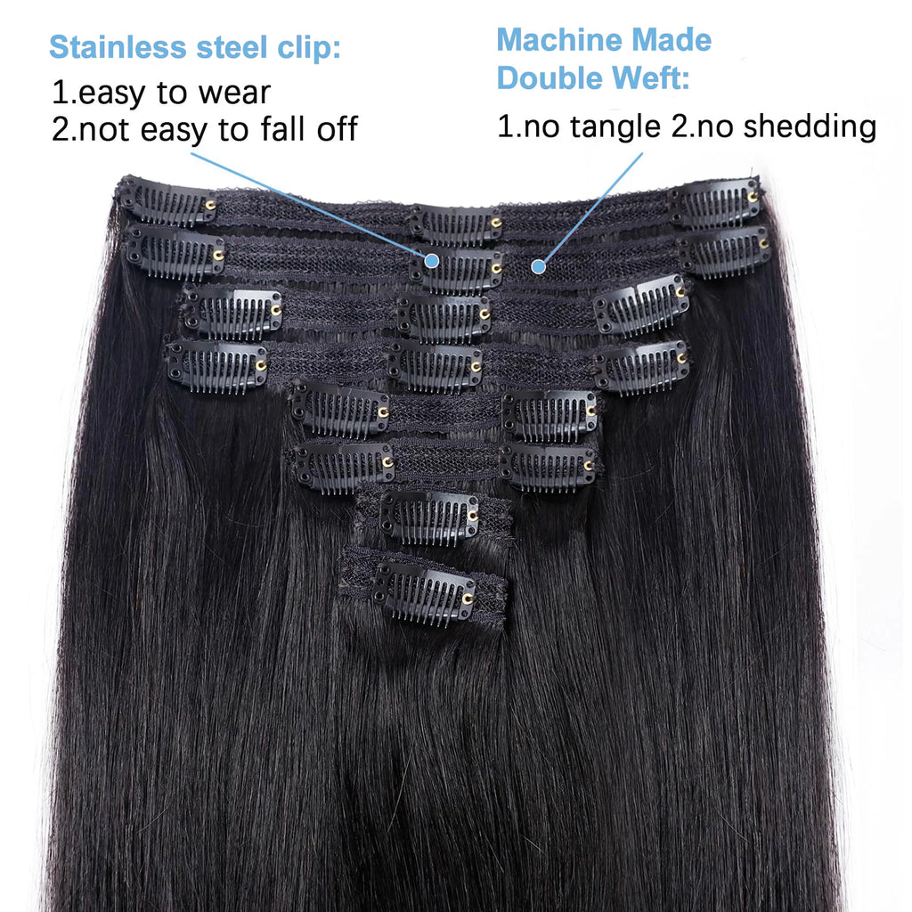 8Pcs Clip In Human Hair Extensions 100% Real Human Hair Clip in Natural Hair Extensions Straight Hair Pieces 14-26Inch Remy Hair