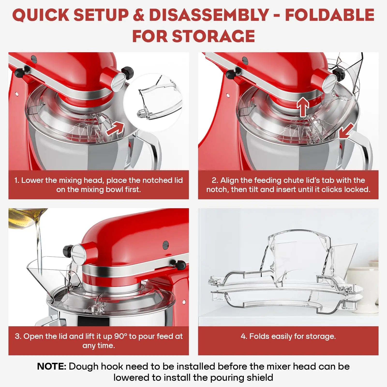 Pouring Shield Splash Guard, Detachable Flip Top Lid for KitchenAid 4.5-5QT Tilt Head Stand Mixer, Mixer Bowl Accessories