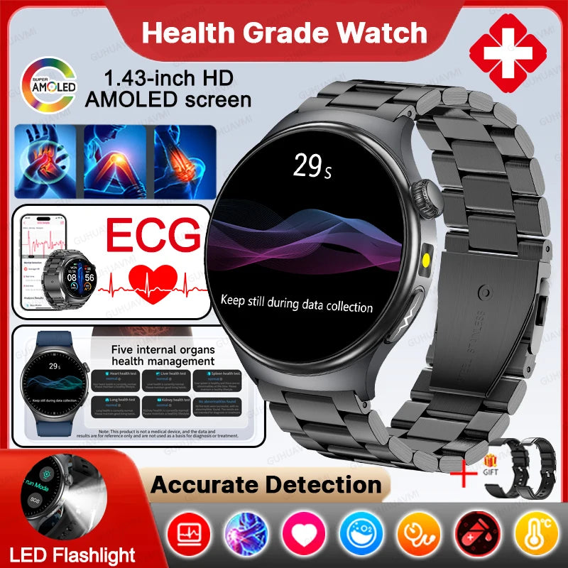 New Accurate ECG Smart Watch Blood Lipids Five Viscera Health Check Body Temperature BT Call Sports Smart Watches For Men 2026