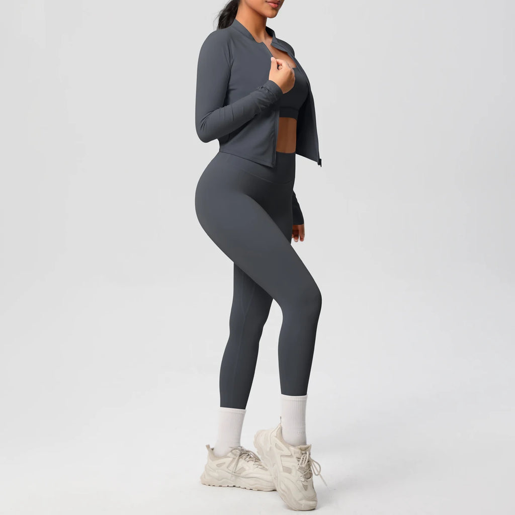 3pcs Sportswear Yoga Set Gym Sports Bra Zipper Jacket Leggings Clothes Sportswear Yoga Suits For Women Fitness Set Tracksuit