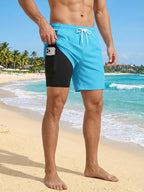 Mens Swim Trunks with Compression Liner Phone Pocket Summer Quick Dry Board Shorts Beach Shorts Swimwear Swimsuit Bathing Suits