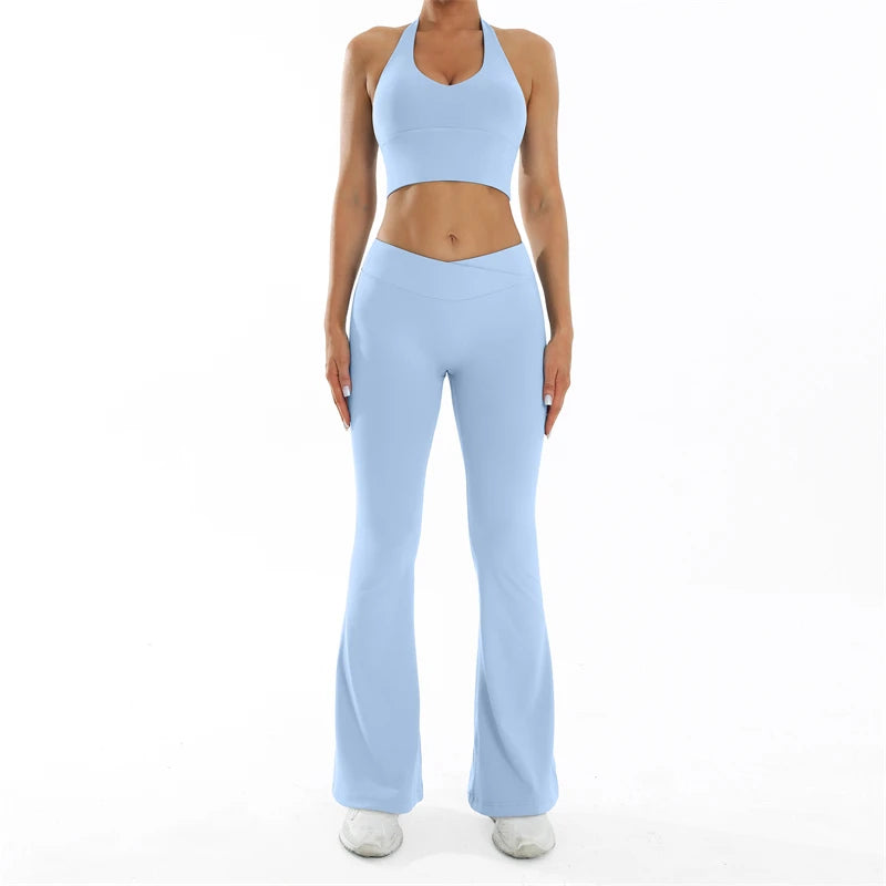 Scrunch Sports Suit Women's Yoga Set Gym Wear Sexy Sports Bras and Flared Leggings Sets Fitness Outfits Female Workout Clothes