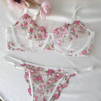 YUQI French Luxury Lingerie Set - Sexy Floral Embroidery Black Bra & Panty Set, Sheer Transparent Seductive Women's Intimates