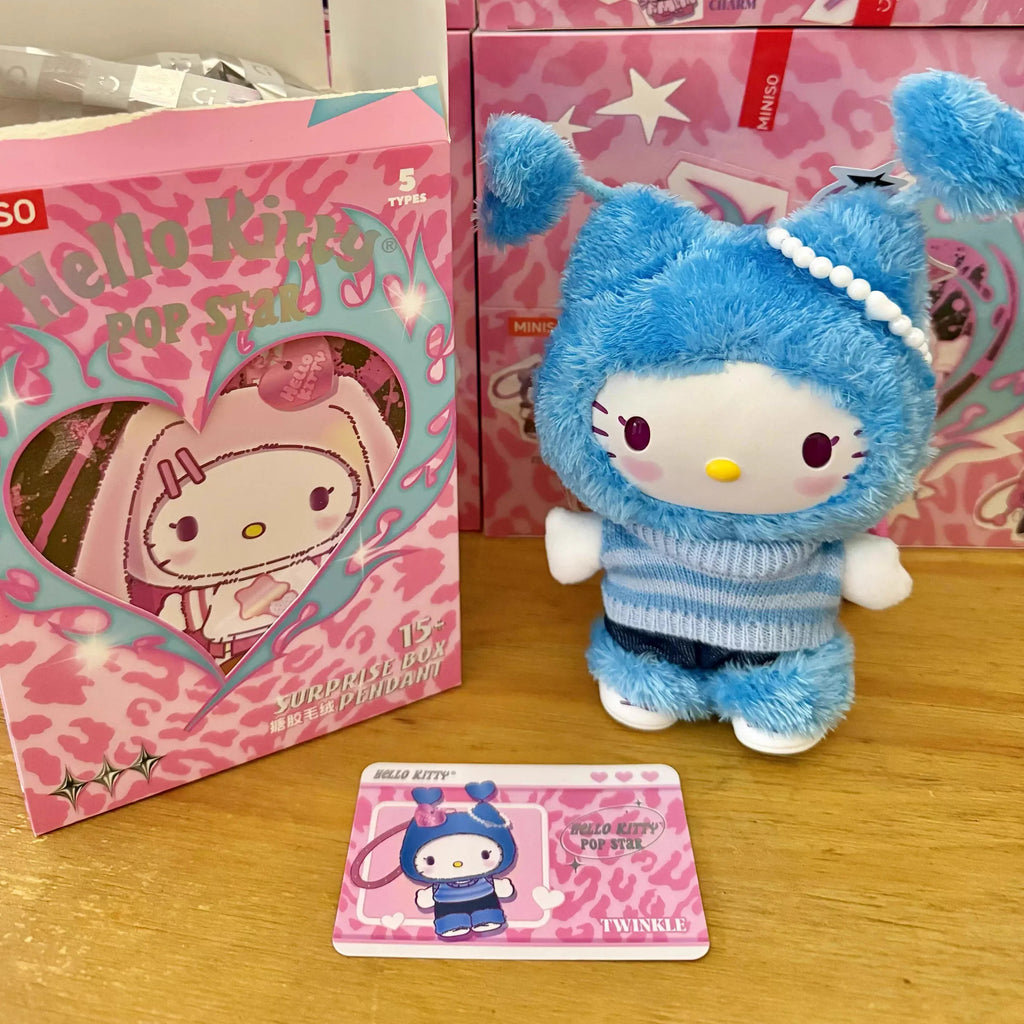 Genuine Hello-Kitty Pop Star Velvet Pendant Series Vinyl Doll Blind Box Trendy Kawaii Surprise Gift Lovely Trendy Blind Box Toys