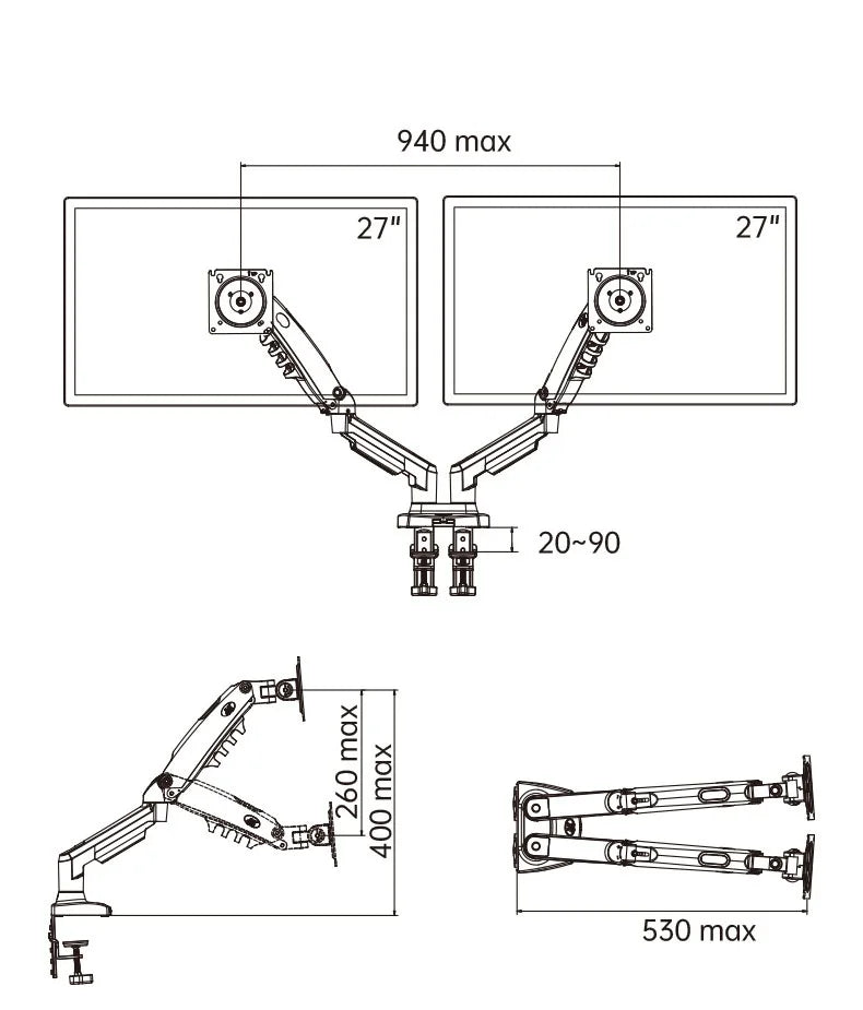 Desktop NB F160 + FP-2 Gas Spring Dual Arm for 17"-27" Monitor Holder + 10"-17" Laptop Support Air Press Mount Stand Load 2-9kg