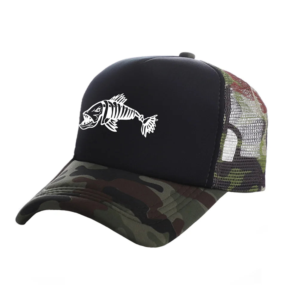 Men Outdoor Fishing Cap Fishing Hat Trucker Caps Hunting Has Fish Bones Snapback Hat MZ-495
