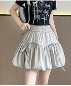 Sweet Bow Pleated Fluffy Skirts for Women Summer Korean Style Elastic Waist Lantern Skirt Woman Loose White A-Line Short Skirts