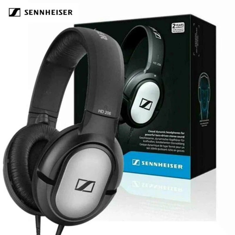Sennheiser HD206 Over-Ear Wired HiFi Drivers Stereo Bass Audiophile Headphones Original Noise-Canceling Monitoring Headset