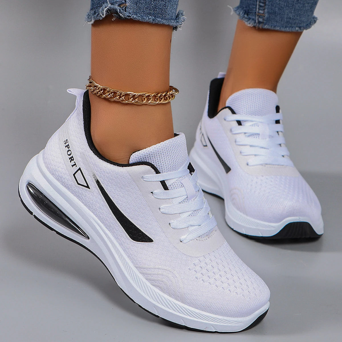 Spring new women's sports shoes, fashionable, breathable, lightweight, non-slip, wear-resistant, casual sports shoes, flat shoes Main image