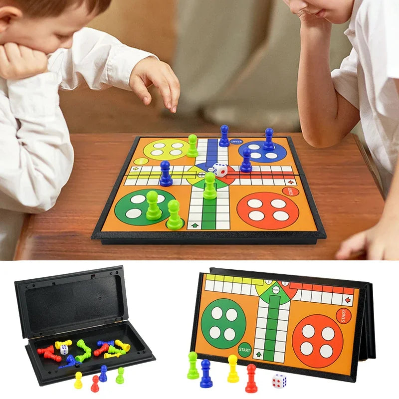 International Ludo Board Game for Kids: Portable Folding Chess Set, Educational Toy, Party Table Game for Elementary Students