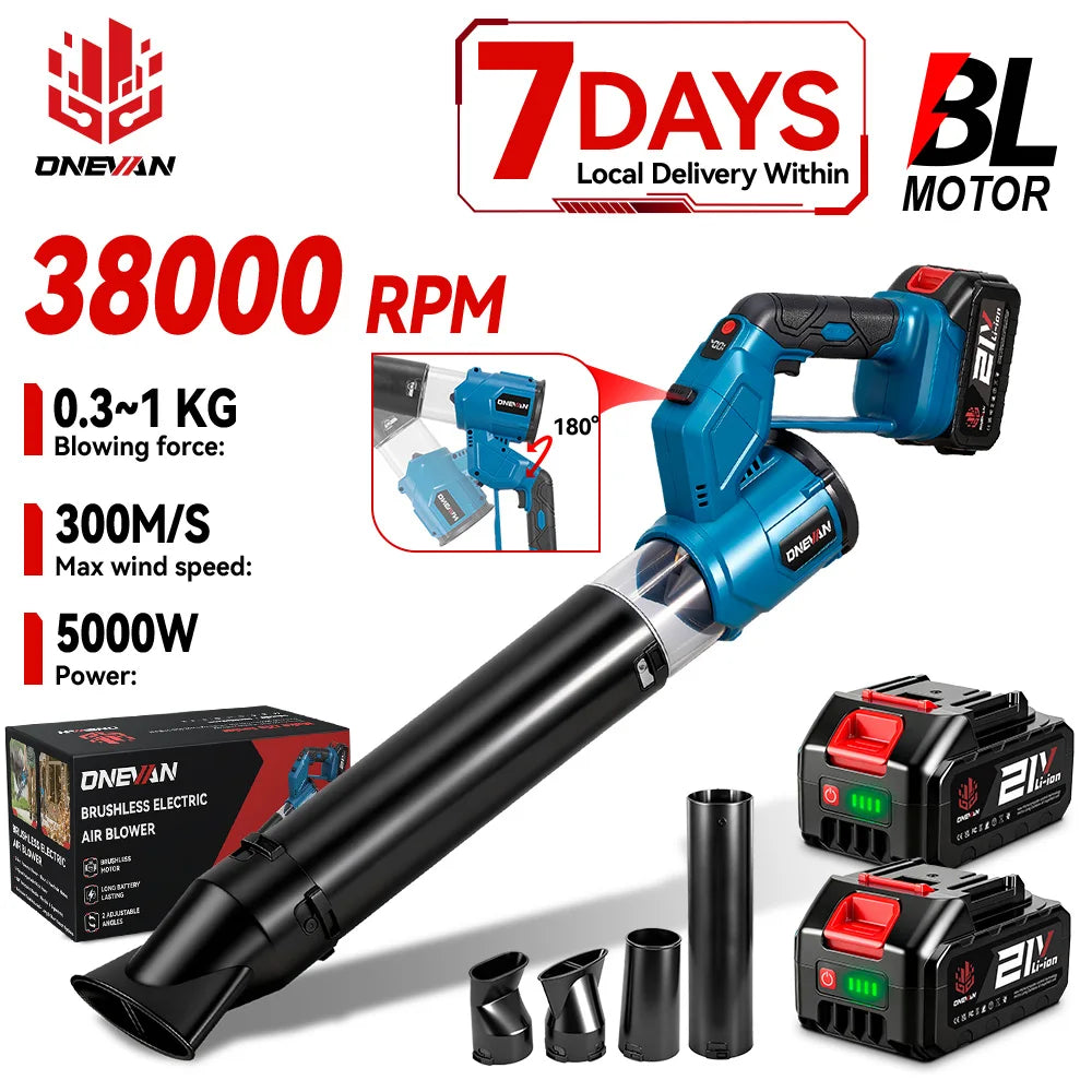 ONEVAN 2IN1 Brushless Electric Turbo Blower 38000RPM Cordless Handheld Dust Leaf Blowing Power Tool For Makita 18V Battery Pin Main image