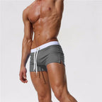 2025 Solid Color Low-Rise Men's Swim Trunks | Zip-Fly with Drawstring & Back Zipper Pocket for Secure & Discreet Wear