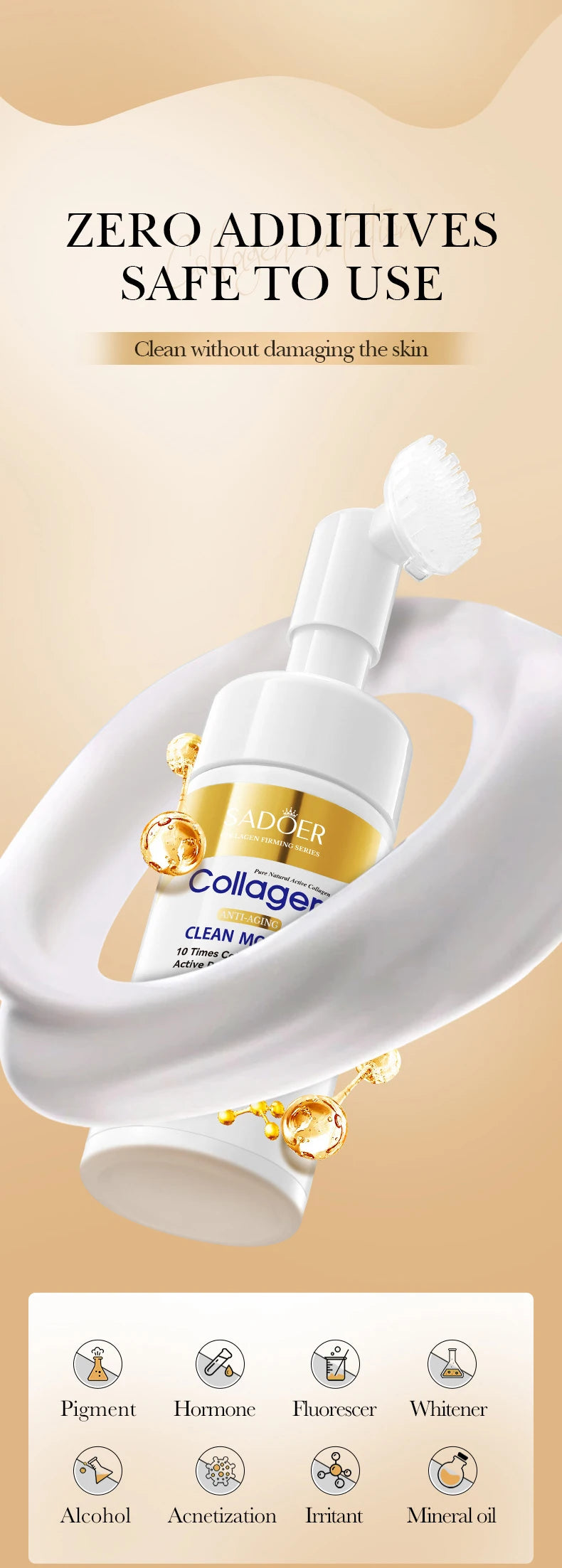 SADOER Collagen Facial Cleanser Mousse Deep Cleansing Skincare Moisturizing Firming Face Wash Foam Cleanser Skin Care Products