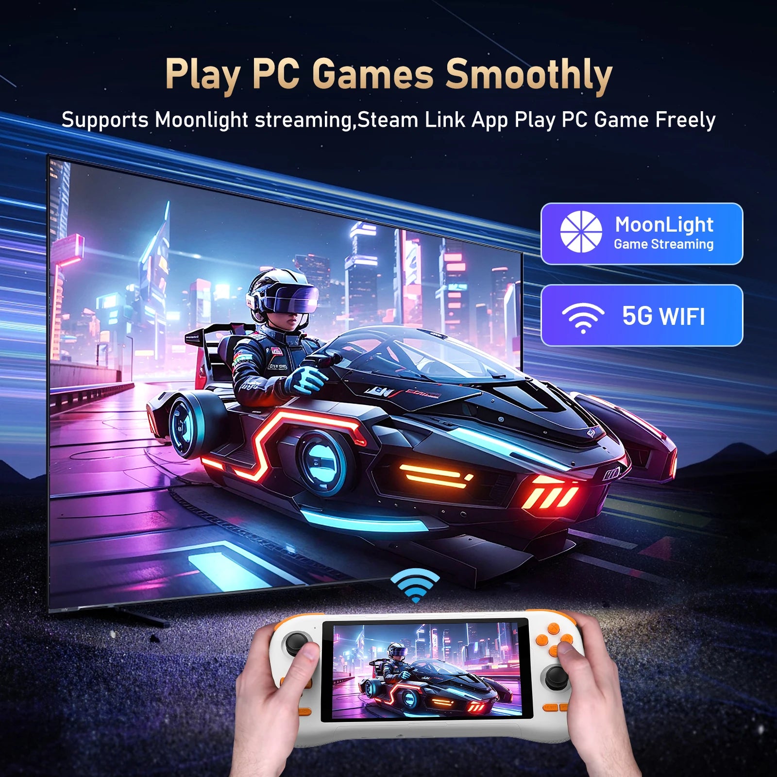 K56 Android 14 portable gaming console with 5.5-inch touchscreen and over 50 retro video game emulators for DC/MAME/SS