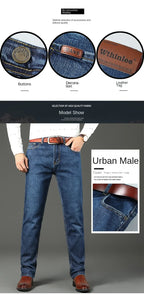 WTHINLEE Business Men's Jeans Casual Straight Stretch Fashion Classic Blue Work Denim Trousers Male Brand Clothing Size 28-40
