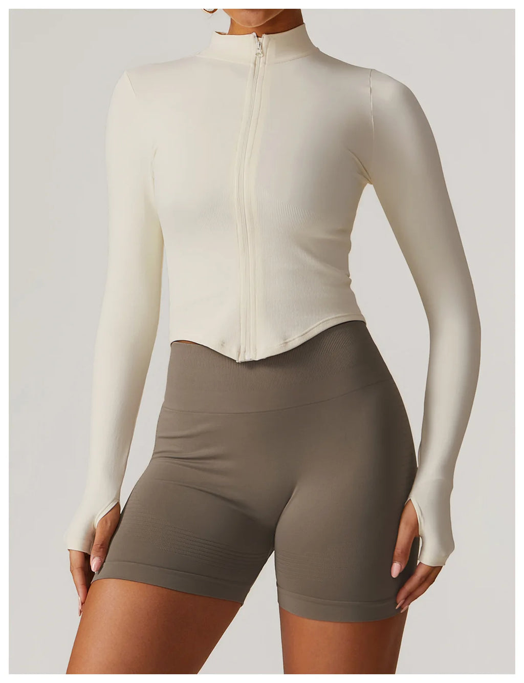 Women's Zipper Crop Sports Jacket Long Sleeve Yoga T-Shirt Solid Quick Dry Fitness Top Gym Running Workout Sportswear