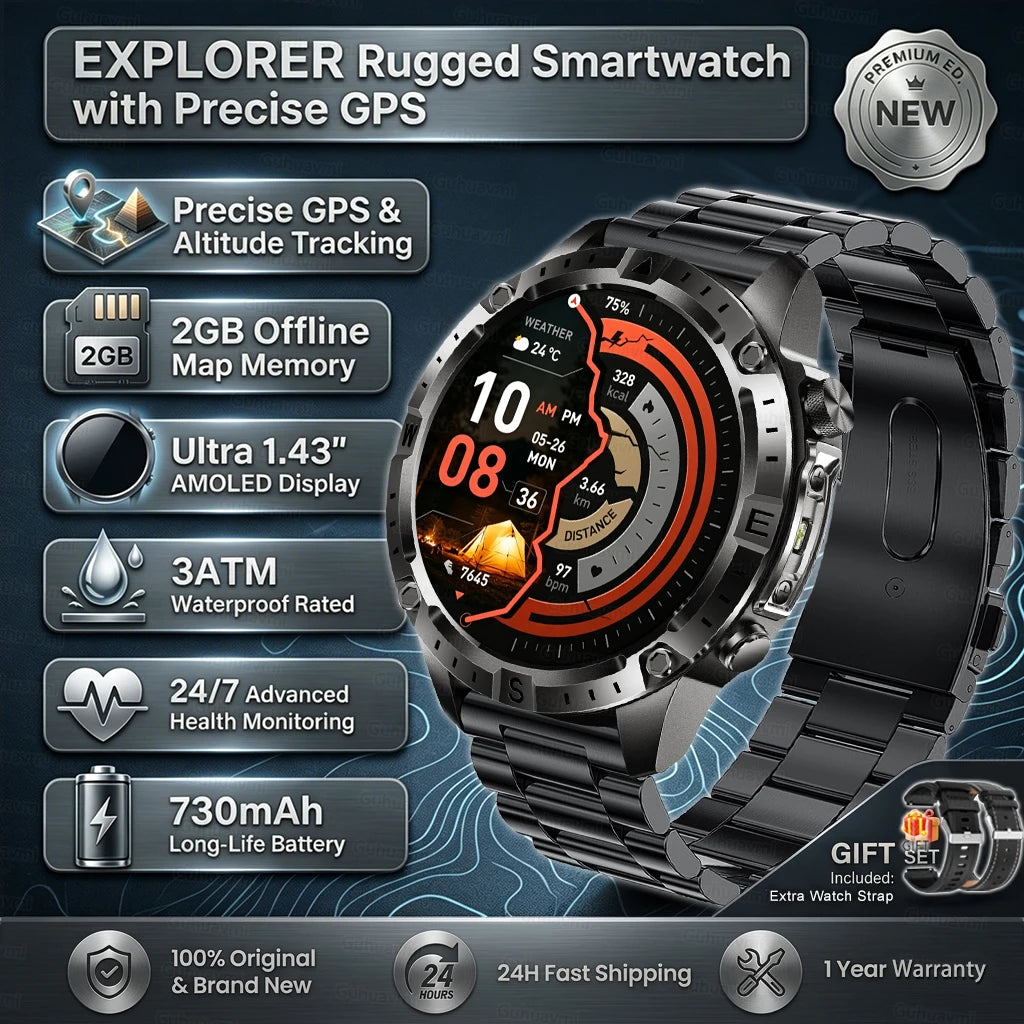 Smart Watch for Men GPS Offline Maps 2G ROM 10ATM Waterproof Heart Rate Diving Skiing Hiking Rugged Durable Smartwatch Men Women