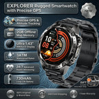 GPS Smart Watch for Men 2G ROM GPS Offline Maps Waterproof Swim Hiking Fitness Tracker Sleep SpO2 Rugged Durable Smartwatch GPS