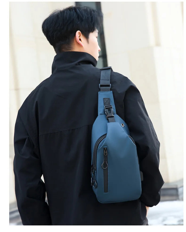 Men Bag Fashion New Solid Color Men Chest Bag Outdoor Casual Fashion One Shoulder Crossbody Bag Nylon USB Charging Shoulder Bags