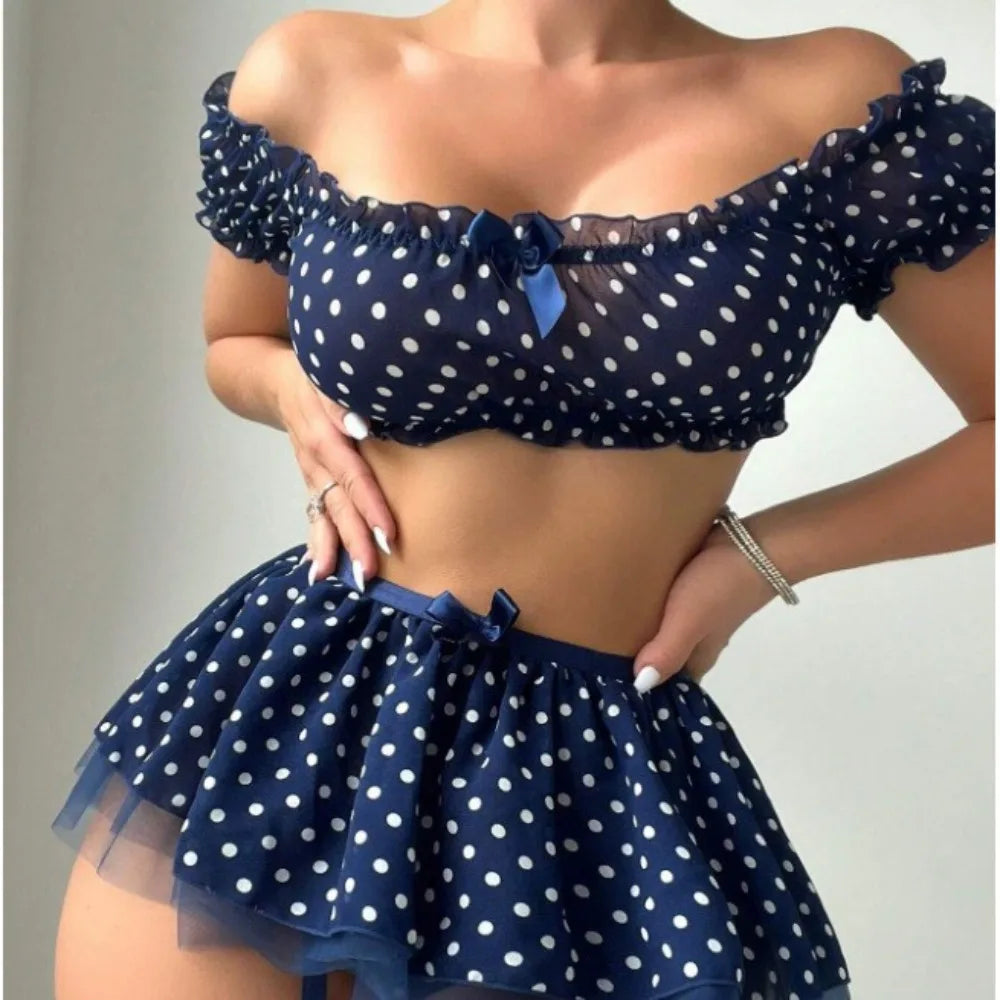 Polka Dots Sexy Tutu Women's Lingerie Set High-value Fashionable and Exquisite Off-the-shoulder Slot Two-piece Set Main image