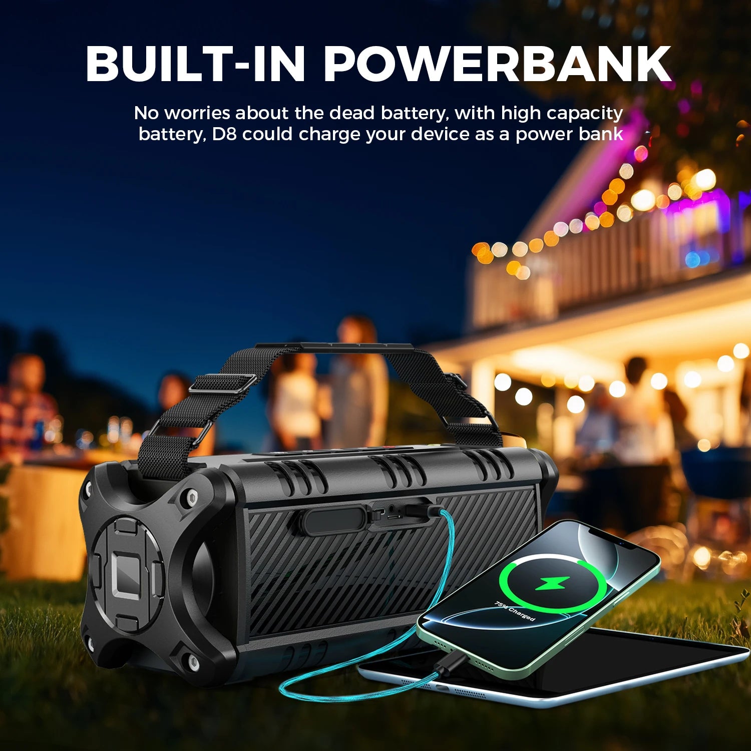 W-KING D8 Bluetooth Speaker, 50W RMS IPX6 Waterproof Loud Speakers Bluetooth Wireless, Large Outdoor Portable Speaker