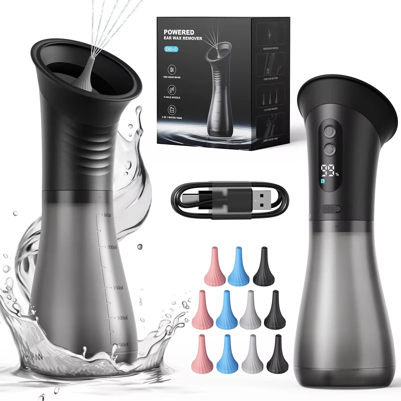 Electric Ear Wax Removal System Water Powered Ear Cleaning Tool with Irrigation Flusher 3 Pressure Settings Safe & Effective Main image