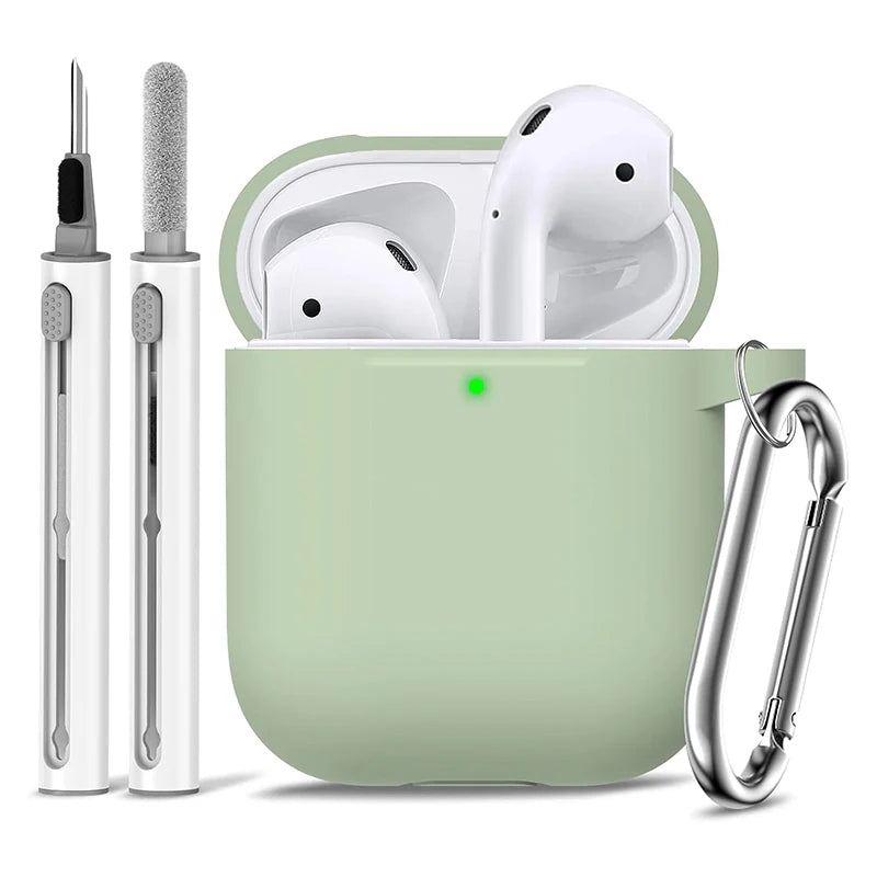 Silicone Cases With Hook For Airpods1/2 Protective Shockproof Wireless Earphone Cover For Airpod 2 1 Box Bags With Cleaner Kit