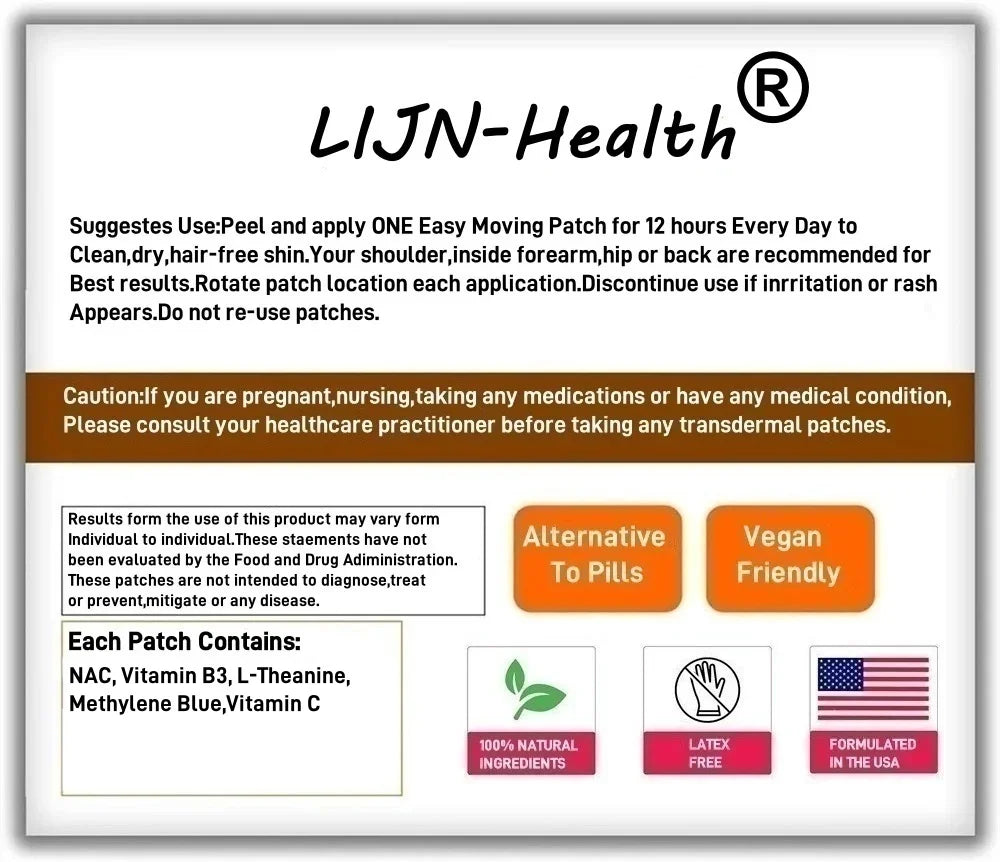 30 Patches Methylene Blue Transdermal Patches With NAC, Vitamin  B3 & L-Theanine, Brain & Mitochondrial Support