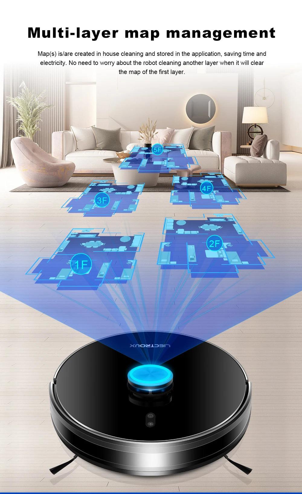 Liectroux / LILIN X6 Robot Vacuum Cleaner,Laser System,Wet Dry Mopping,6500Pa, Multi-Floor Map,Zone Cleaning,APP Restricted Area
